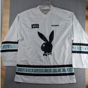 Playboy Pacsun Jersey Mens Medium* White Bunny 53 Mesh Party Y2K Stripes